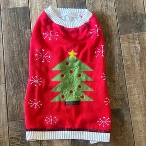 Festive Red Christmas Sweater with Tree Design